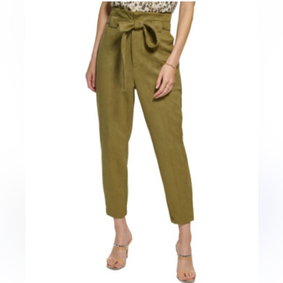 NEW DKNY Womens Trousers Pants with Tie Waist UH2PD202 Olive Green 12P - Picture 1 of 10